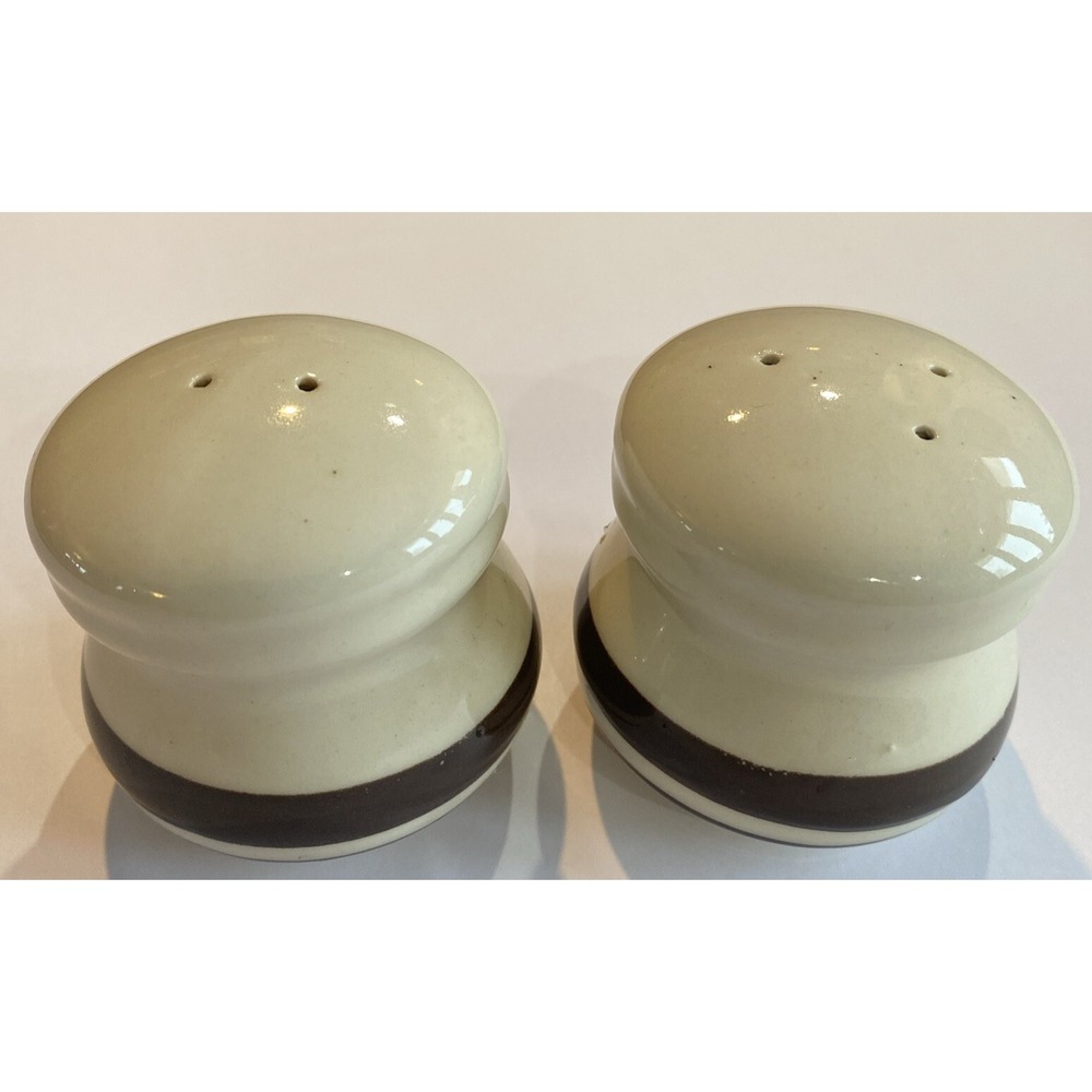 McCoy POTTERY ROUND TOP WITH BROWN LINES SALT PEPPER SHAKERS Vintage Cottage